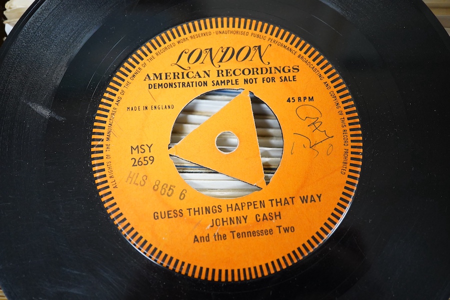 Four boxes of 7 inch singles, all on the London label, artists include; Johnny and the Hurricanes, Fats Domino, Duane Eddy, Paul Evans, Sandy Nelson, Bobby Vee, Ray Peterson, Carole King, Ricky Nelson, the Everly Brother